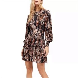 Free People Black and Pink Floral Long Sleeve Dress